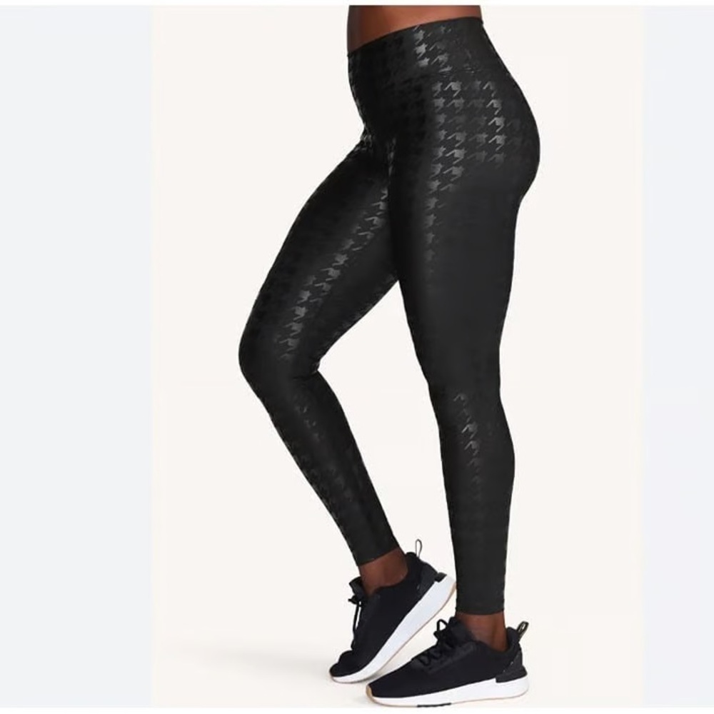 NWT Peloton Show-Up Houndstooth Print Shiny Black Leggings size Large